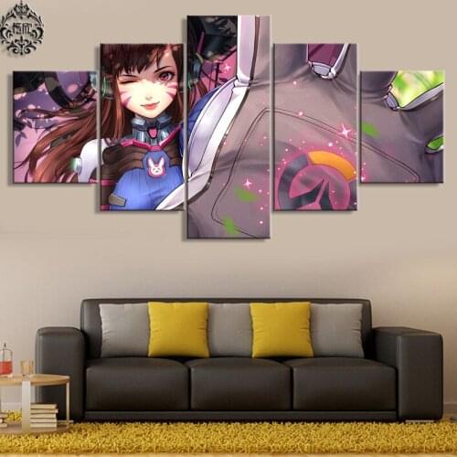 Modern 5 Pieces Canvas Painting Overwatch D.VA Canvas Printed Game Poster Home Decor For Living Room Wall Art Pictures Cuadros