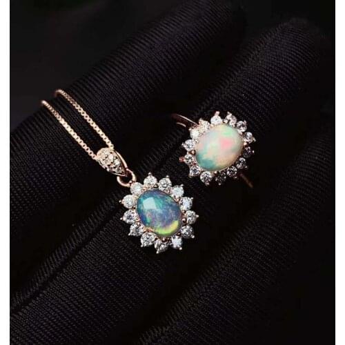 Natural And Real Opal jewelry set Natural Real Opal 925 sterling silver 1pc pendant,1pc ring