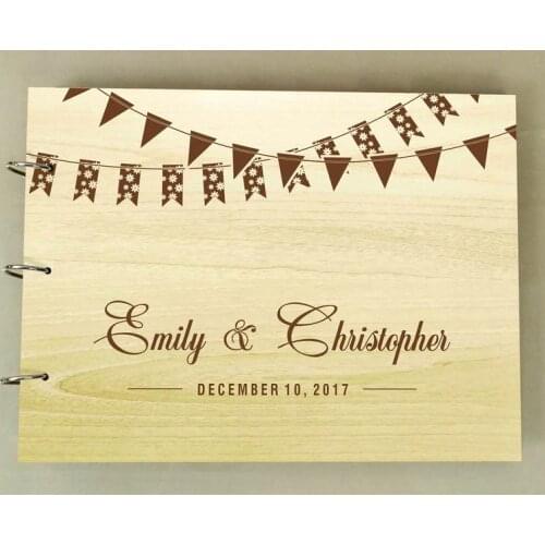 Custom Wedding Guestbook, Personalized Photo Album, Wedding Scrapbook, Wood Engraved Sign in Book, Couple Gift
