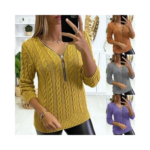 V-neck Sweater Women Knitted Ribbed Pullover Sweater Long Sleeve Turtleneck Slim Jumper Soft Warm Pull Femme 2021 Autumn Winter