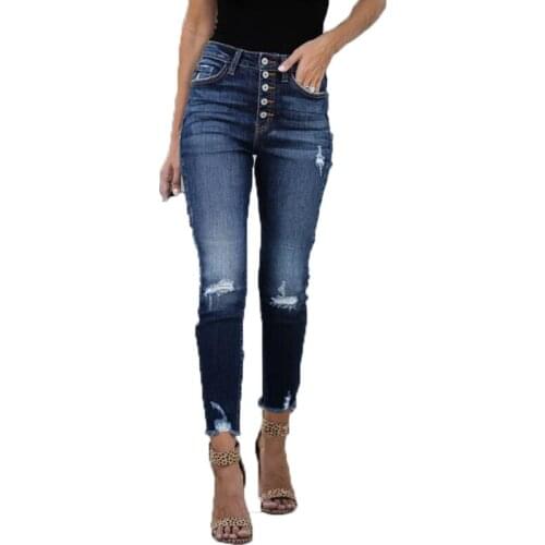 Vintage Ripped Jeans for Women Fashion Front Button High Waist Skinny Distressed Jeans Women Casual High Elasticity Denim Pants