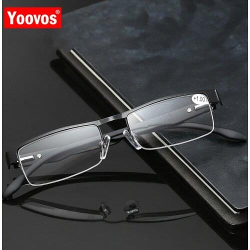 Yoovos 2021 Reading Glasses Blue Light Classic Eyeglasses Men Retro Luxury Eyewear Semi-Rimless Okulary Lunette De Lecture Homme