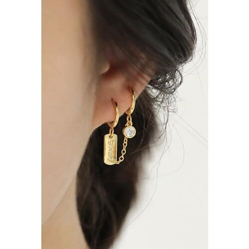 Hoop Earrings for Women Sterling Silver Delicate Cubic Zirconia Cute Love Pendant Dangle Earrings Chain Piercing Charm Jewelry