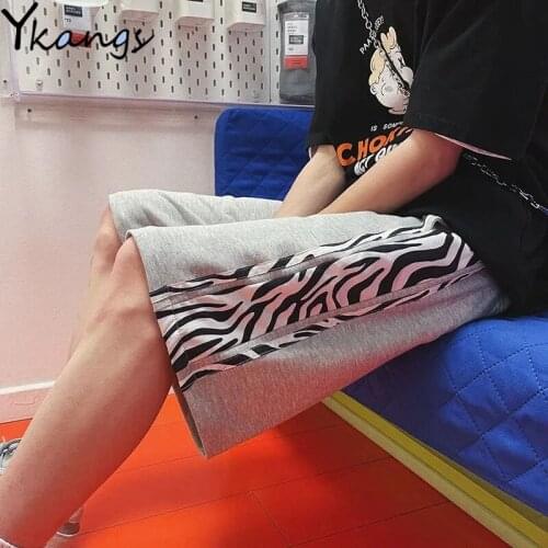 Women Bicycles Side Zebra Print Summer Baggy Sports High Waist Shorts Female Harajuku Loose Casual Sweatpants Fashion Shorts New