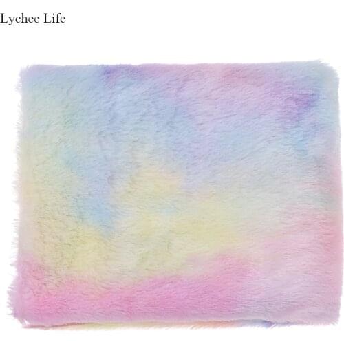 Lychee Life Rainbow Color Winter Plush Fabric DIY Home Textile Clothes Toy Crafts Sewing Artificial Fur Fabric