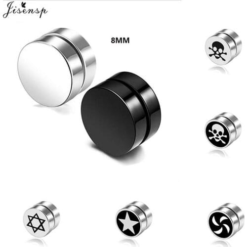 Jisensp Punk Korean Style 1 Piece Magnetic Earrings Non Piercing Geometric Round Stud Earrings Fashion Jewelry for Women Men