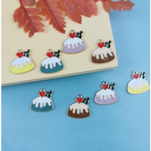10pcs Strawberry Cake Alloy Enamel Pendant Charms Jewelry Finding DIY Earrings Sweet Dessert Charms Phone Case Decoration