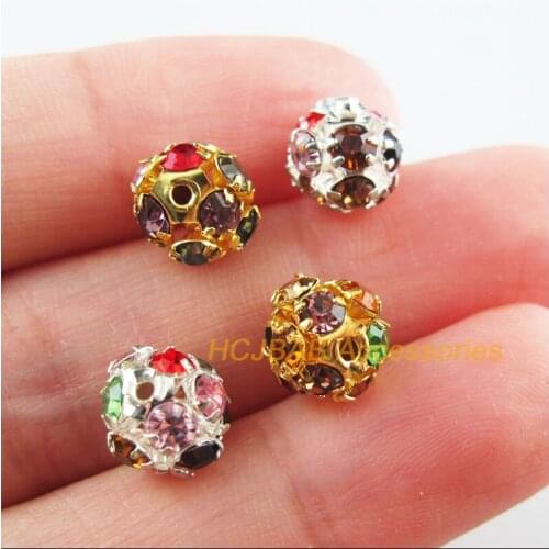 15Pcs Colored Crystal Gold Silver Plated Round Ball Loose Spacer Beads Charms 8mm