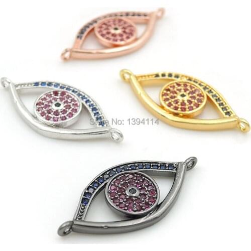 24*10*2mm Micro Pave Blue&Red&Black CZ Eye Connectors Fit For Men And Women Making Bracelets Jewelry