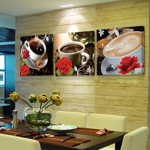 3 Pieces Coffee Rose Posters Wall Art Canvas Pictures Home Decor Decorative Paintings Accessories Living Room Bedroom Decoration