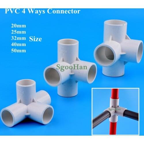 5~50pcs White 20~50mm PVC Pipe 4 Way Connector Aquarium Fish Tank Tube Joints Irrigation System Plastic Frame Tube Fittings