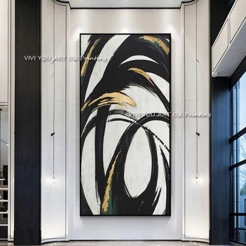100% Handmade Abstract Oil Painting Grey and Black Gold Foil Large Wall Art Modern Office Wall Canvas Home Decoration Gift