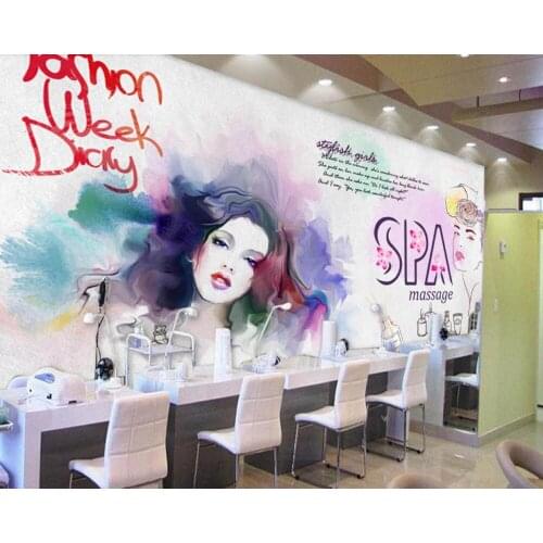 Free Shipping Custom 3D Beauty Nail Shop Wallpaper Hand-Painted Watercolor Beautiful Cosmetics Beauty Shop Background Wall Mural
