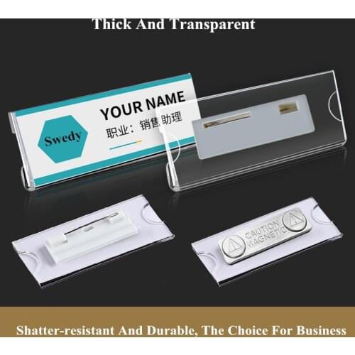 5 Pcs Name ID Badge Holder Case Pins/Magnets Acrylic Name Plate Badge Holder Card Name Tag