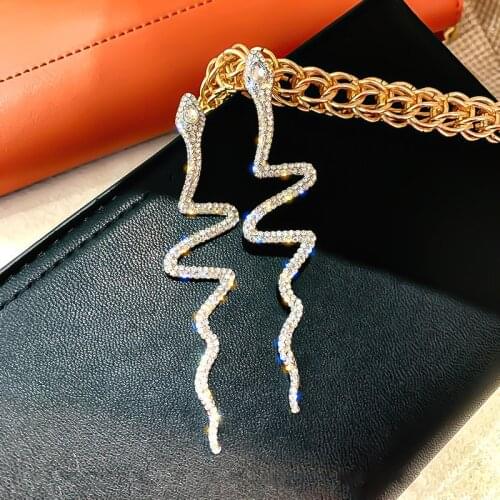 FYUAN Long Snake Shape Crystal Drop Earrings for Women Shiny Geometric Rhinestone Dangle Earring Weddings Fashion Jewelry Gifts