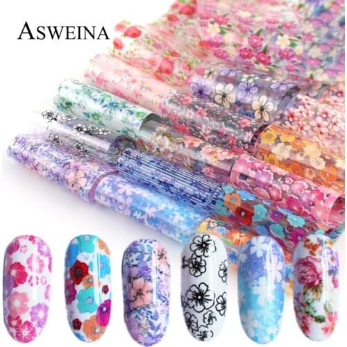16pcs Holographic Nail Foil Set 4*20cm Transfer Decals Stickers Flower Mix Designs Charms Mmanicure Nail Art Decoration