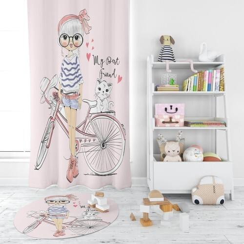 Halımartk HM-0047 Bicycle Young The Girl Pink Young Children 'S Room Backdrop curtain