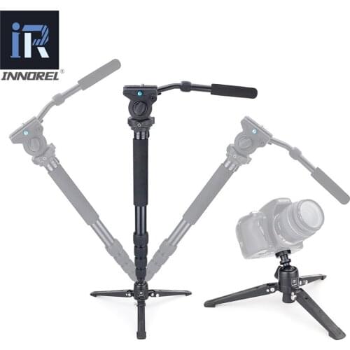 INNOREL RM60K Professional Monopod Kit Aluminum Alloy Video Monopod with Fluid Pan Head and Unipod Holder Mini Table Tripod Base