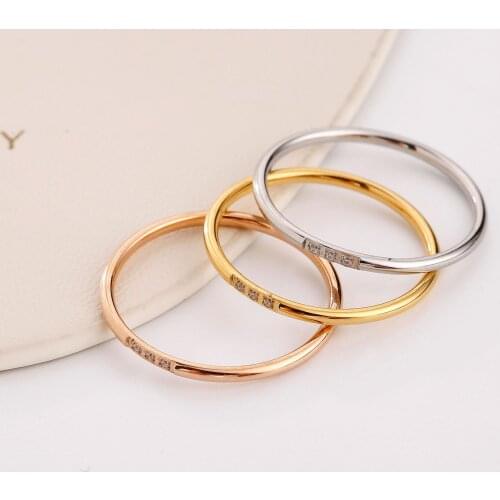 Pink Gold Color Stainless Steel Narrow Crystal Rings For Women Finger Jewelry 2021, Minimalist Woman Ring Gifts Accessories