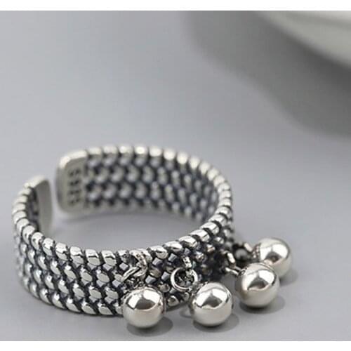 Evimi Vintage Punk 925 Sterling Silver Rings New Trendy Creative Beads Pendant Tassel Geometric Party Jewelry Gifts for Women