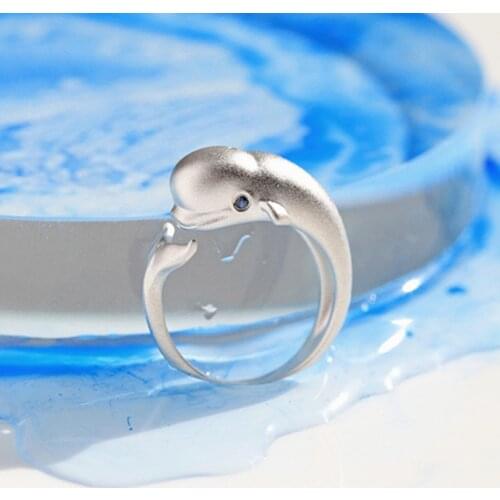 Beautiful Fashion Jewelry Blue Eyes Whale Fish Crystal Opening Rings