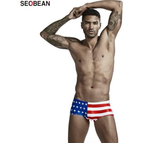 SEOBEAN Mens Swimming Suits Holiday Water Sports Flag Digital Printing Swimming Boxers Hot Spring Spa Swimming Trunks