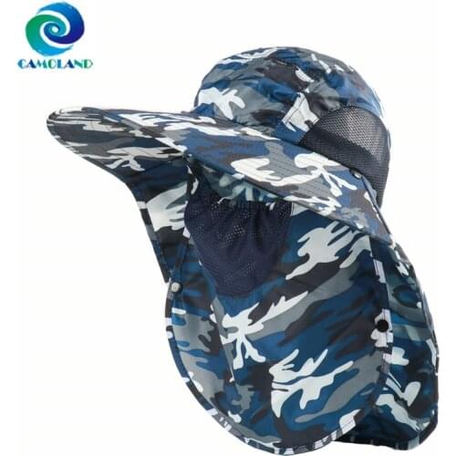 CAMOLAND 2in1 Summer UV Protection Sun Hats For Women Men Camouflage Bucket Hat With Neck Flap Wide Brim Hiking Fishing Hat