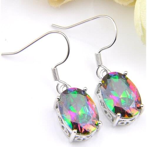 Luckyshine Hot Sale Silver Plated jewelry Charm Rainbow mystic Synthetic Oval Mix 2 Color Crysta Earrings for women free shippi