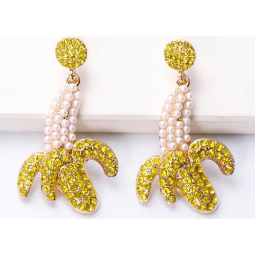 Cute Sweet Crystal Banana Stud Earrings Beads Fruit Earrings Dainty Gift 2021 New Fashion Delicated Jewelry Gift