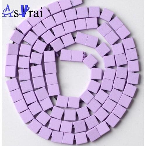 Natural Lavender Purple Hematite Stone Rubber Matte Squar Beads For Jewelry Making 4*4mm Spacer Loose Beads Diy Bracelets 15"