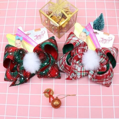 New 7'' Large Plaid Hair Bows for Girls Hair Clips Christmas Fur Ball Bowknot Hairgrips Jojo Bows/Jojo Siwa Party Kids Headwear