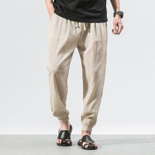 New linen slacks for the summer Loose cotton and linen bunched foot thin breathable trousers for men