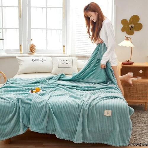 Solid Color Coral Wool Throw Blankets Flannel Children Office Lunch Break Air Conditioning Comforter Travel Stripe Bed Cover