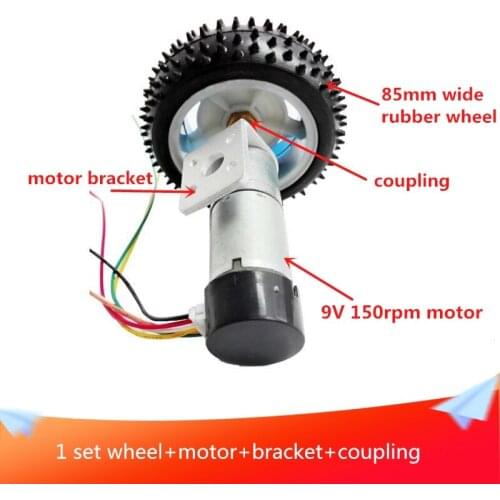 85mm Plastic Wheel Reinforced Nylon High Quality Rubber+25mm 9V DC Motor+Bracket+Coupling 1 Set Robot Car Chassis Accessory Kit