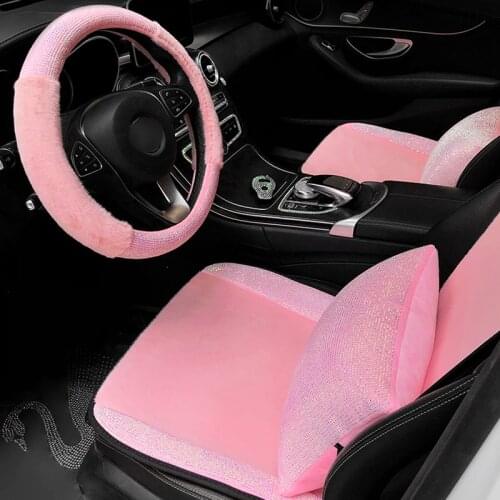 Plush Seat Cushion Pink Crystal Diamond Car Seat Cover Universal Auto Interior Accessories Women Front Seat Back Covers