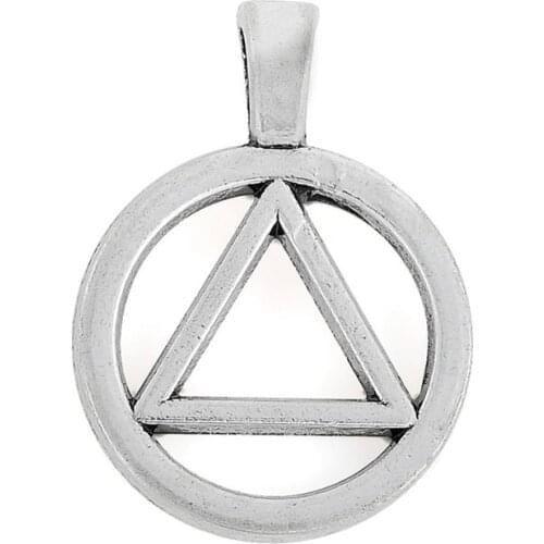 RAINXTAR Fashion Antique Silver Color Alcoholics Anonymous Charms Triangle Circle Symbol Charms 19*26mm 50pcs AAC1969