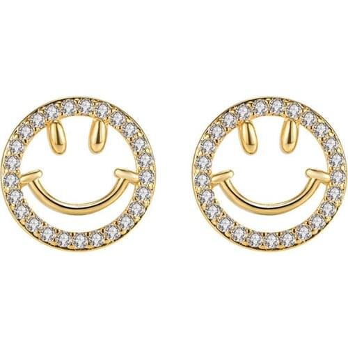 Simple fashion earrings female micro-inlaid smiley face earrings ins net red wind smile earrings niche round earrings