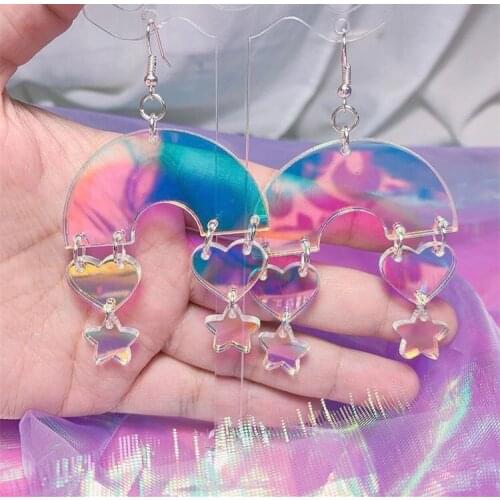Handmade Rainbow Iridescent Statement Earrings/ Laser Cut Acrylic
