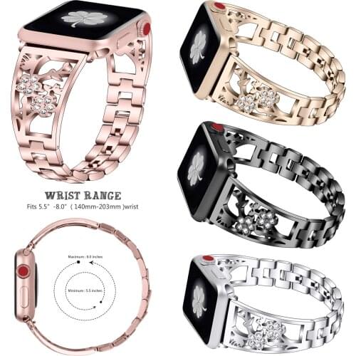 Rhinestone Watch Band For iWatch Bracelet 38mm 40mm 42mm 44mm Plum blossom Stainless Steel Strap For Apple Watch Series 1 2 3 4