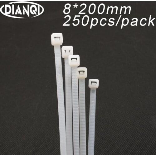 250pcs 8mm*200mm 5.1mm Self locking Nylon Cable Ties White color Plastic Zip Tie wire binding wrap straps UL Certified