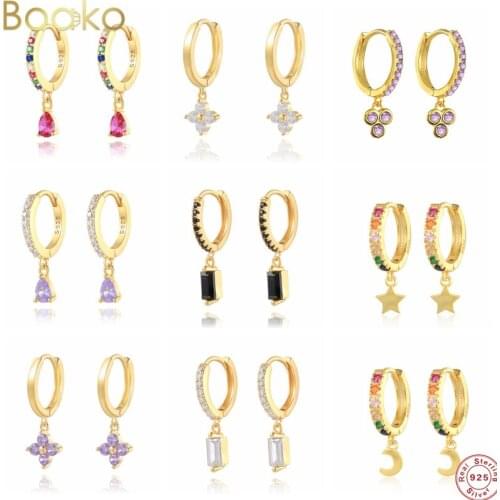 Boako 925 Sterling Silver Bohemia Zircon CZ Rhinestone Small Earcuffs Hoop Earrings for Women Wedding Party Gifts Fine Jewelry