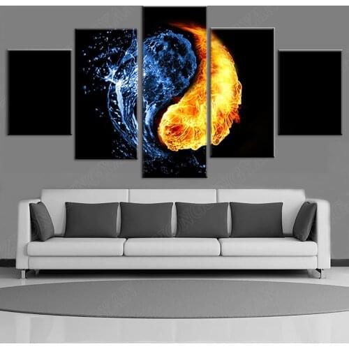5 Piece Yin Yang Water Flame Modern Home Decor HD Printed Posters Frame Interior Living Room Painting On Canvas Wall Art Picture