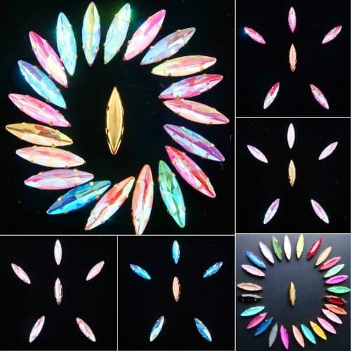 Horse eye shape Gold claw settings 50pcs/p 4*15mm jelly candy & AB glass Crystal Sew on rhinestone beads Crystals garments diy