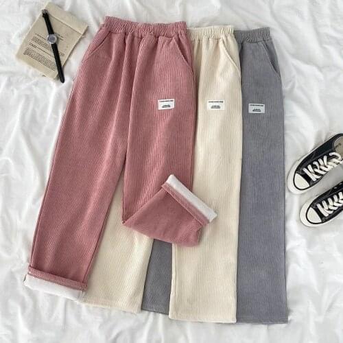 Corduroy Wide Leg Pants Women Korean Style Plus Thick 2021 Spring Autumn Plus Size Casual Trousers for Female Oversize X403