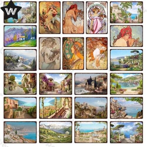 Landscape Vintage Lady Decoration Plaques Metal Tin Sign Retro Royal Family Kitchen Plate Decoration Accessories 20x30CM Sticker