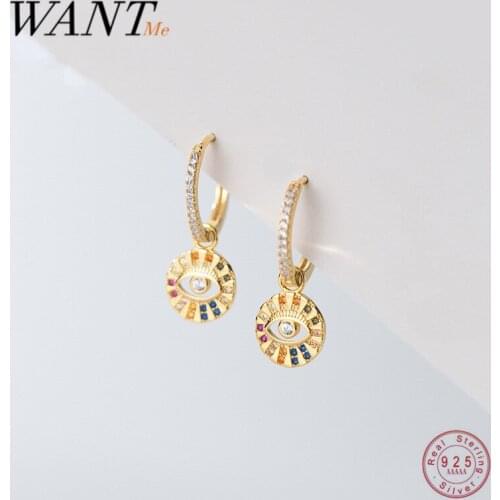 WANTME Genuine 925 Sterling Silver Fashion Bohemian Colored Zircon Demon Eye Stud Earrings for Women Charming Jewelry Gift 2021