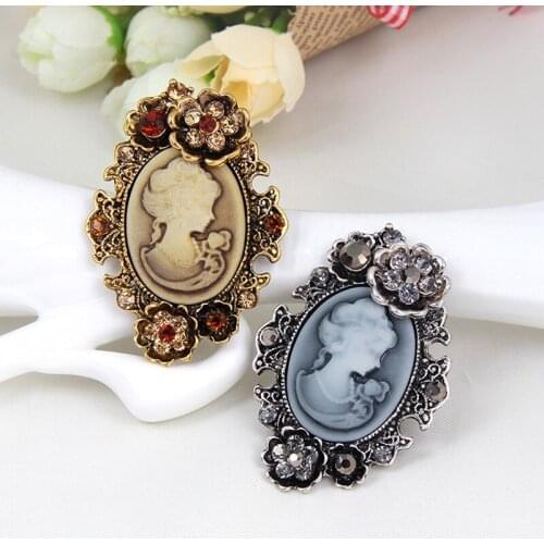 1PCS Crystal Rhinestone Lady Vintage Cameo Victorian Style Wedding Party Women Pendant Brooch Pin