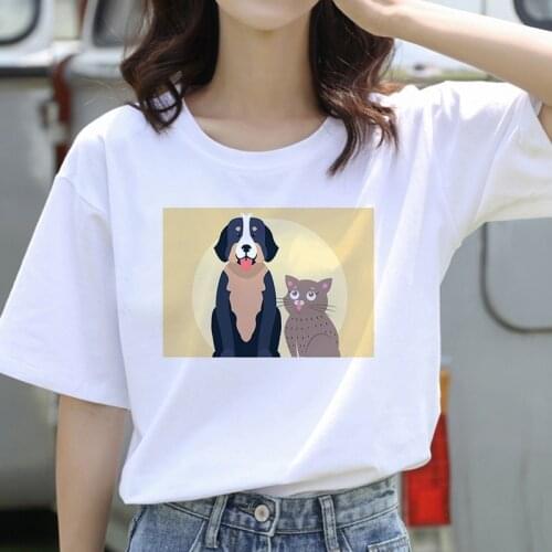 Women Summer Cute Cat Printing O-Neck T-Shirt Kawaii Cat T-Shirt Ladies Summer Casual T-Shirt Clothing Femme T-Shirt