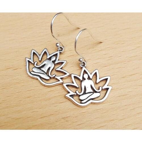 Lotus earrings, delicate Tibetan silver Lotus drop earrings 7 chakra earrings yoga earrings