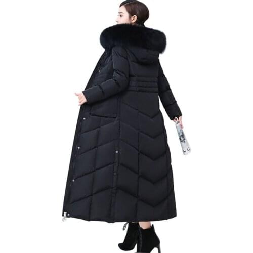 2020 Super Long Down Jacket Women Winter Plus Size White duck down Coats Real Fox Fur collar Thick Warm Hooded Slim Parkas KW162